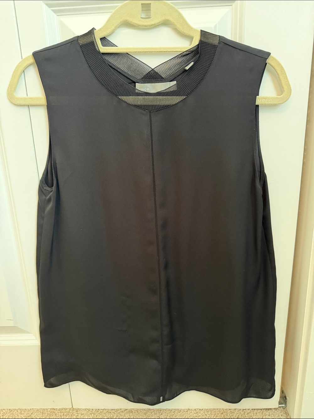 Vince Black Sleeveless Tank with Mesh Neckline